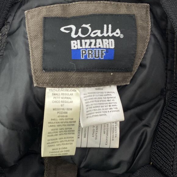 Walls Blizzard Pruf Insulated Bib Overalls Youth Small 6-7 Brown Canvas Workwear - Picture 9 of 14